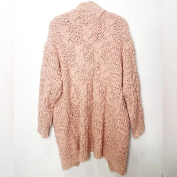 Fate Eira Chunky Cable Knit Blush Pink Open Front Cardigan Sweater 1X Cozy Soft - Picture 2 of 5